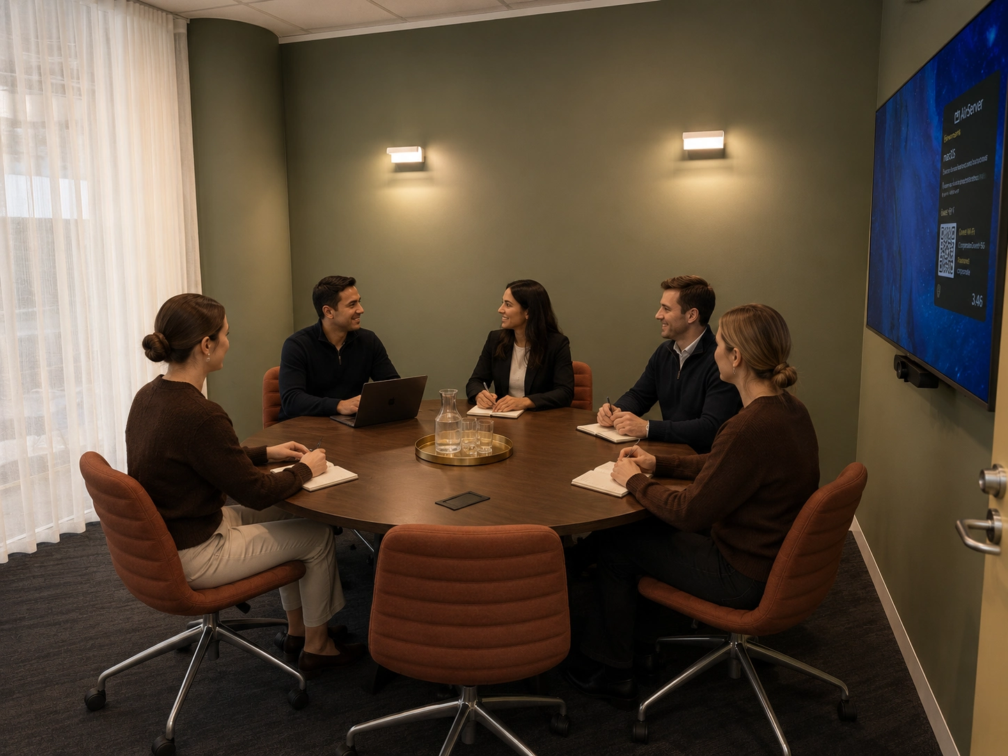 6-seat-meeting-room-with-screen-adelaide-cbd 6 seat meeting room with screen at CorporateCubes.Co Adelaide CBD