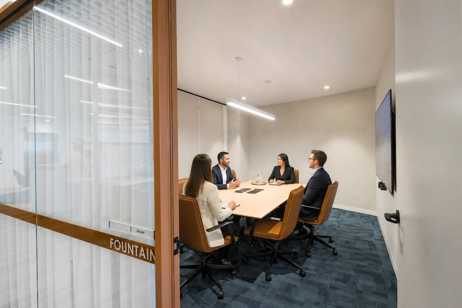 8 person meeting room in Geelong CBD at CorporateCubes.Co for team meetings, client presentations and project planning