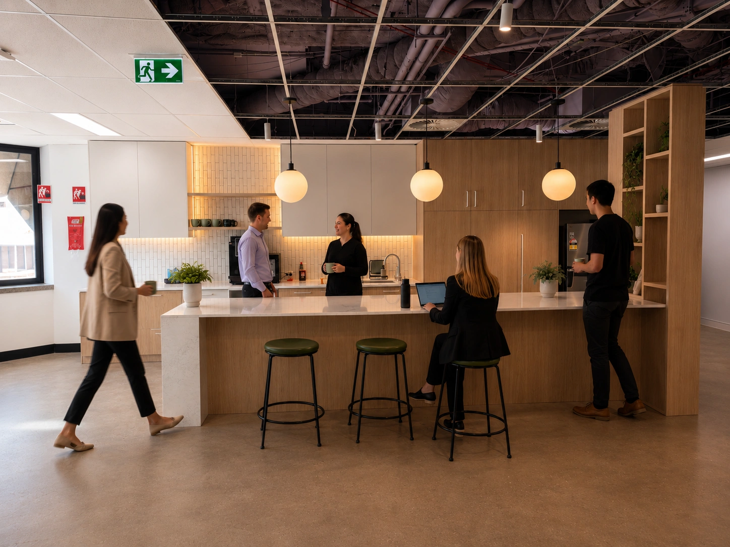 shared-kitchen-breakout-space-adelaide-cbd Shared kitchen and breakout space at 100 King William Street Adelaide