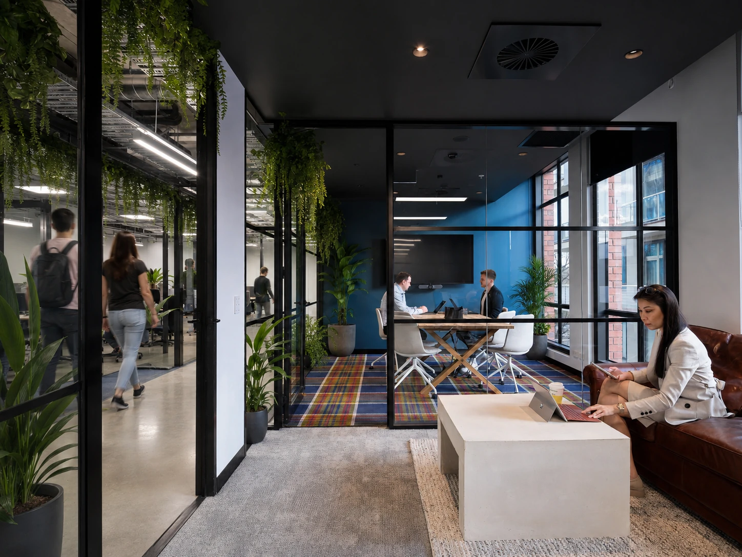 Corporate team using a premium CorporateCubes.Co coworking membership in Australia