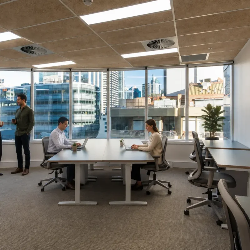 Small team collaborating in a move-in-ready private office space at CorporateCubes.Co